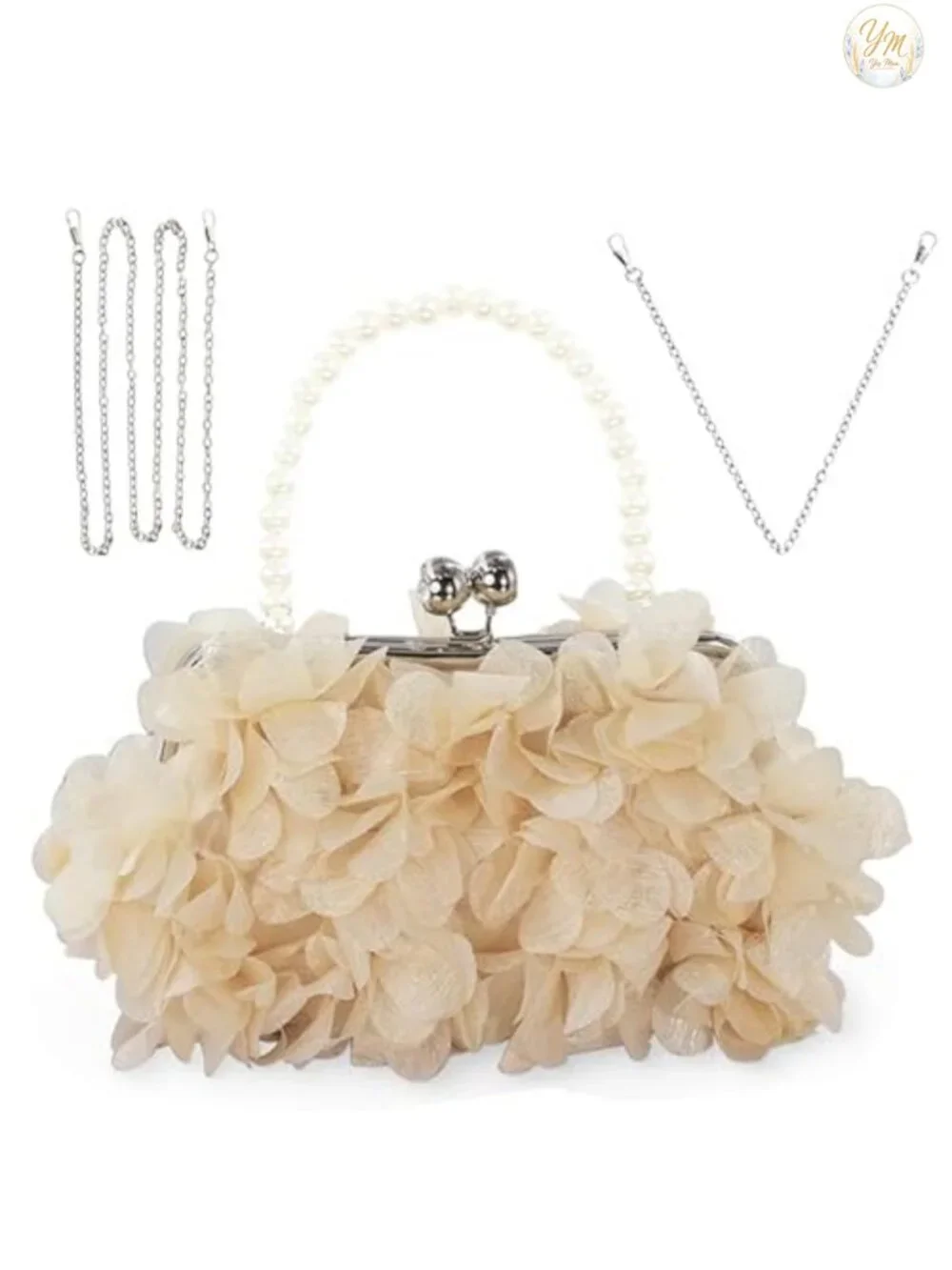 Silk Floral Clutch with Detachable Chain for Wedding Party Prom